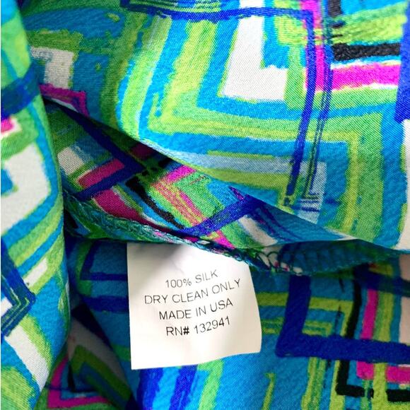 Amanda Uprichard Silk Chevron Pint Long Sleeve Tunic Blouse Top Blue Green Large - Picture 5 of 7
